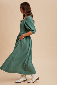Evergreen Cotton Square Neck Maxi Dress