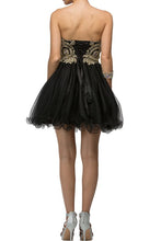 Black/Gold Corset Back Embellished Top Cocktail Dress