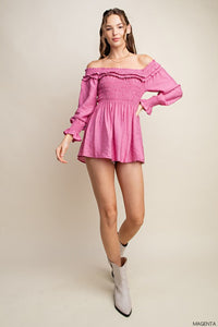 Magenta Tunic Off Shoulder Smocked Top