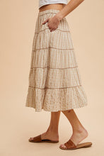 Brown Sugar Embroidered Tartan Elastic Midi Skirt