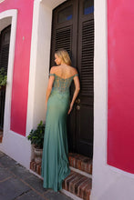 Sage Green Mermaid One-Shoulder Lace Embroidered Slit Long Evening Gown