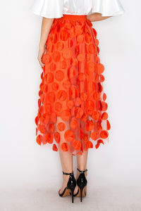 Orange High Waist A Line 3d Polka Dot Midi Skirt