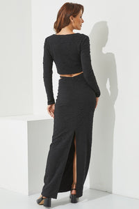 Black 3pc Set Of Top Cardigan And Skirt