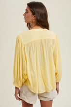 Lemon Cotton Button-Up Peasant Blouse