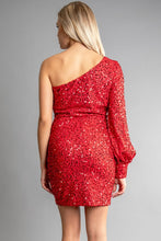 Red Womens Multi Color Sequin One Shoulder Mini Dress