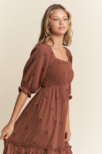Chocolate Floral Embroidered Tiered Maxi Dress