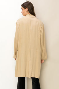 Khaki Right Round Button-Front Oversized Coat