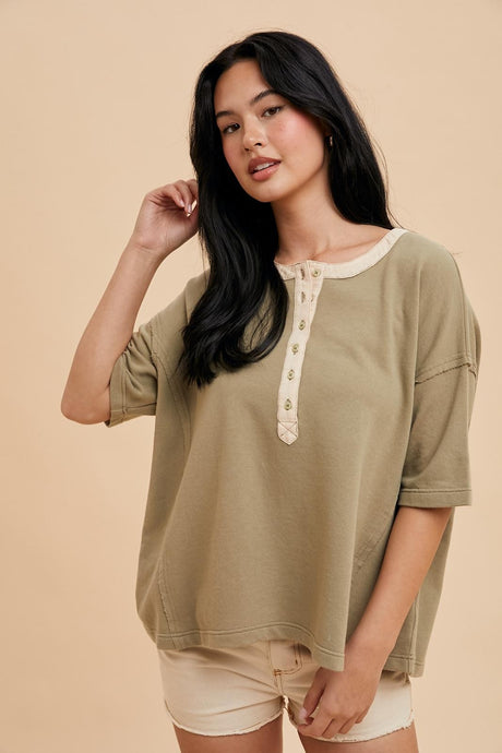 Light Olive Henley Ringer Tee