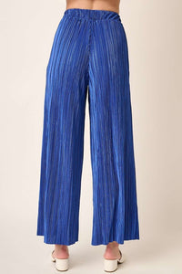 Royal Pleated Satin Elastic Waist Wide Leg Pants