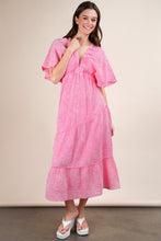 Pink Mineral Washed Elastic Neck Detail Midi Dress