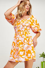 Orange Multi Open Tie Back Balloon Sleeve Sweatheart Dress