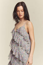 Sage Combo Floral Rufflr Spaghetti Strap Maxi Dress