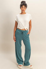 Dark Teal Elastic Waist Wide-leg Pants