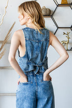Med Wash Western Denim Vest And Wide Pant Set