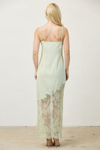 Lime Green Woven Solid And Lace Mixed Cami Maxi Dress