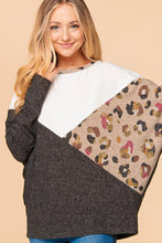 Black/Ivory/Taupe Plus Cashmere Feel Leopard Color Block Knit Top