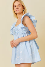 Light Blue Ruffle Shoulder Shirring Babydoll Romper