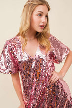 Light Pink Big Sequin V-neck Mini Dress