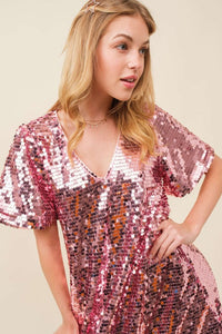 Light Pink Big Sequin V-neck Mini Dress