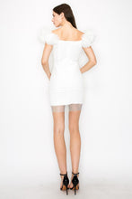 White V-Neck Off Shoulder Mesh Metal Detail Mini Dress