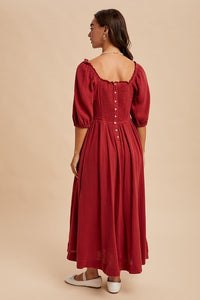 Cranberry Cotton Square Neck Maxi Dress