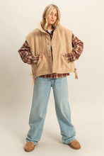 Beige Cozy Sherpa Vest Jacket With Tie-up Side Details