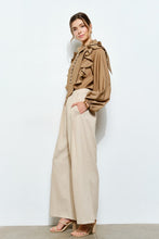 Mocha Soft Wool Blouse With Bow Tie & Pearl Buttons