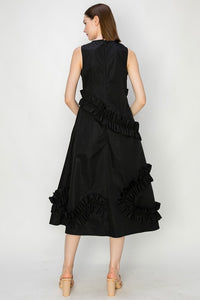 Black Frill Sleeveless Midi Dress