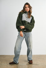 Olive Multi Quilted Plaid Sherpa Fleece Snap Jacket
