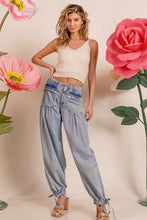 Lt Denim Washed Denim Wide Leg Pants With Tie Hem Detail