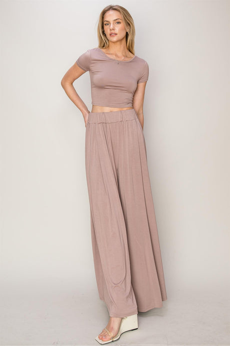 Pure Mauve Jersey Top And Wide Leg Pants Set
