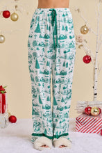 Hunter Green Christmas Print Pajama Set With Satin Bow