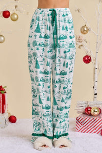 Hunter Green Christmas Print Pajama Set With Satin Bow