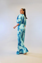 Blue Combo V-Neck Drop Shoulder W/ O-Ring Attached Pleated Jumpsuit
