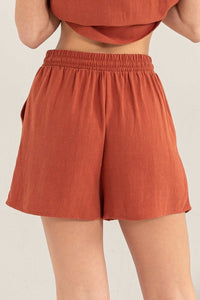 Baked Clay Set-Linen Shirt And Shorts Set