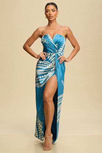 Teal Aria Pleated Satin Dress