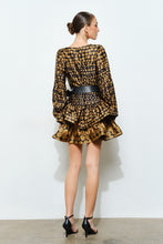 Olive Chic Polka Dot Silky Gold Belt Mini Dress