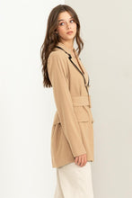 Taupe Up For The Day Belted Contrast Collar Blazer