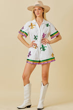 White Mardi Gras Sequin Trim Solid Romper