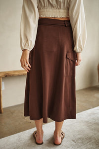 Ash Brown Belted Wrap Midi Skirt