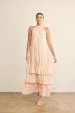 Peach Halter Neck Ruffled Maxi Dress