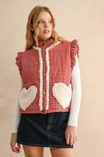Red Gingham Pattern Sherpa Pocket Vest