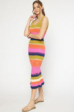 Kiwi Combo Colorblock Crochet Mermaid Hem Midi Dress