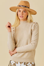 Taupe Shoulder Button Long Sleeve Sweater