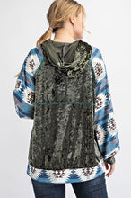 Olive/Teal Plus Size Velvet Tribal Contrast Hoodie