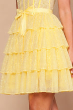 Yellow Corset Tiered Glitter Mini Dress With Waist Bow