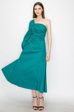 Teal Cotton Ruched Detail One Shoulder Dress