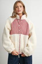 Ivory Multi Quilted Plaid Sherpa Fleece Snap Jacket