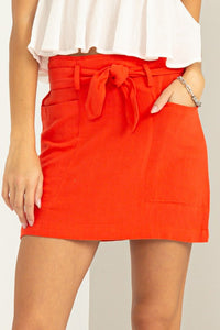 Orange Red Better Days Tie-Belt Mini Skirt