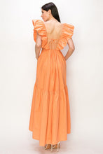 Coral Cotton Ruffle Shoulder Tiered Sleeve Maxi Dress